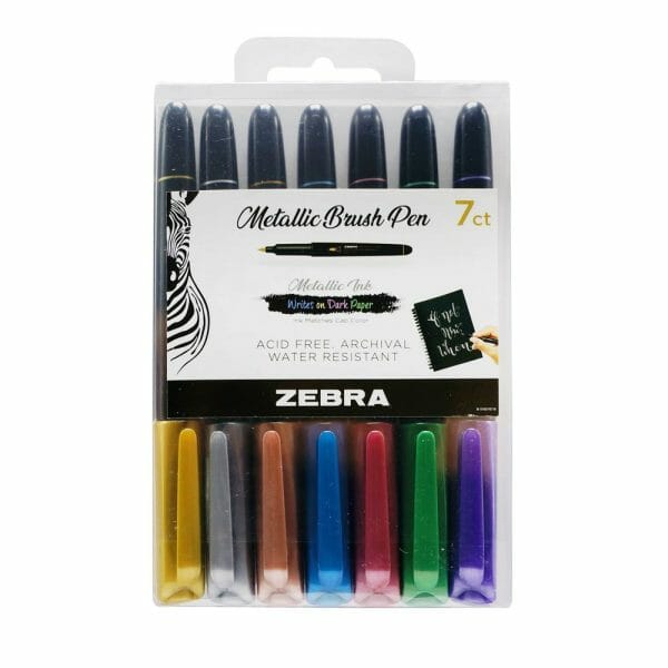 Set de 7 Lápices Punta Pincel Metalizados Zebra