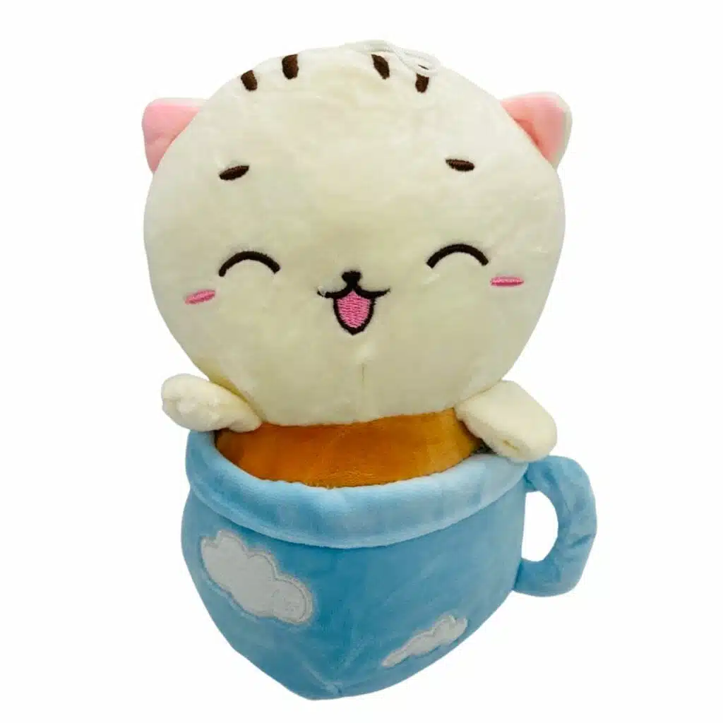 PEL002 Peluche de Gatito en Maceta Celeste - Imagen 1