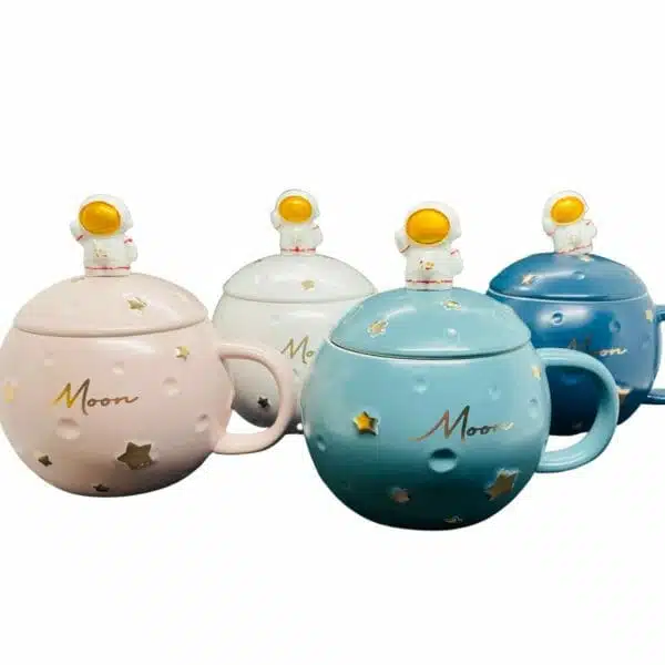 Tazón Con Tapa y Cuchara Modelo de Luna y Astronauta (Elige Color)