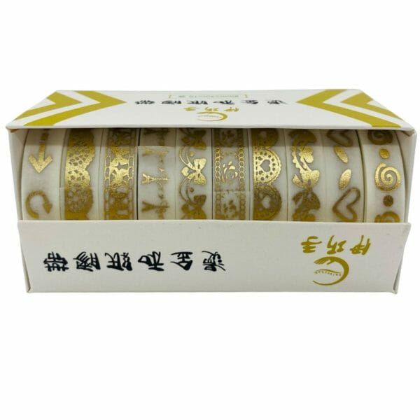 Set de 10 Cintas Washi Tape de 0.8mm X 2m Tonos Dorados