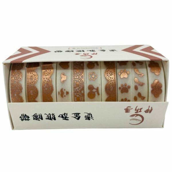 Set de 10 Cintas Washi Tape de 0.8mm X 2m Tonos Bronce
