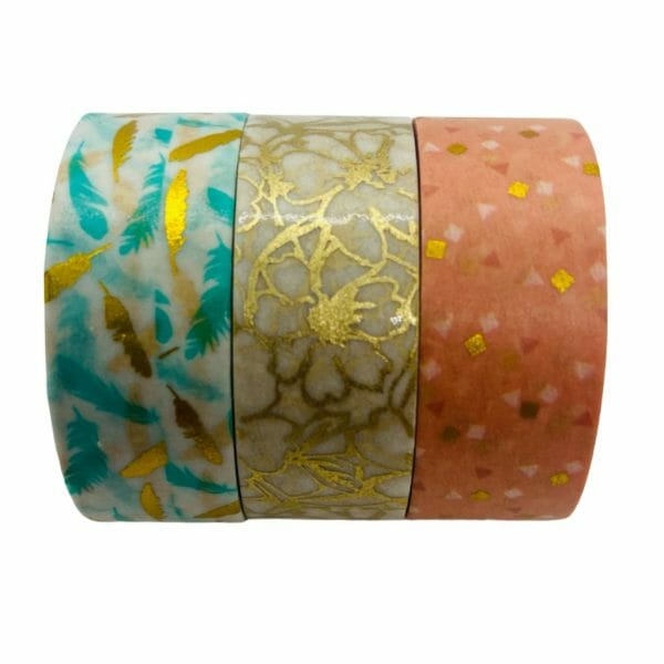 Set de 3 Cintas Washi Tape de 15mm X 3m Detalles Dorados