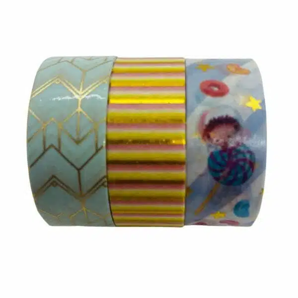 Set de 3 Cintas Washi Tape de 15mm X 3m Detalles Dorados