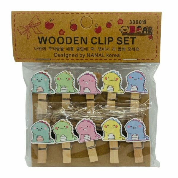 Set de 10 Clips de Madera Decorativos Diseño de Dinosaurio Kawaii