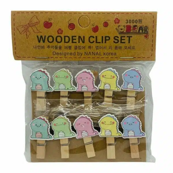 Set de 10 Clips de Madera Decorativos Diseño de Dinosaurio Kawaii