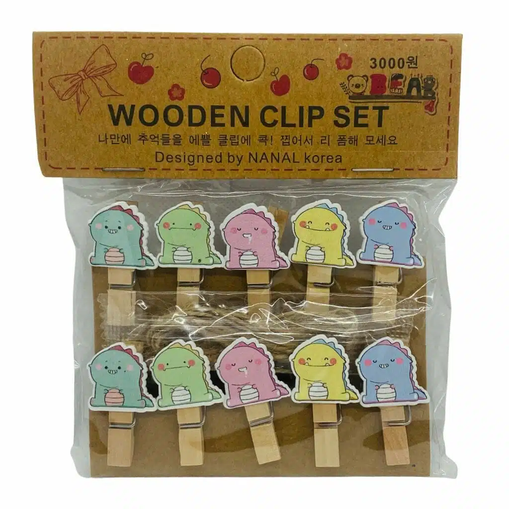 7382818321113-6 Set de 10 Clips de Madera Decorativos Diseño de Dinosaurio Kawaii - Imagen 1