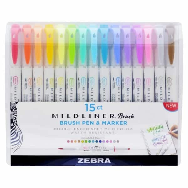 Set de 15 Lápices Punta Pincel y Marcador Super Fino Mildliner Brush Zebra