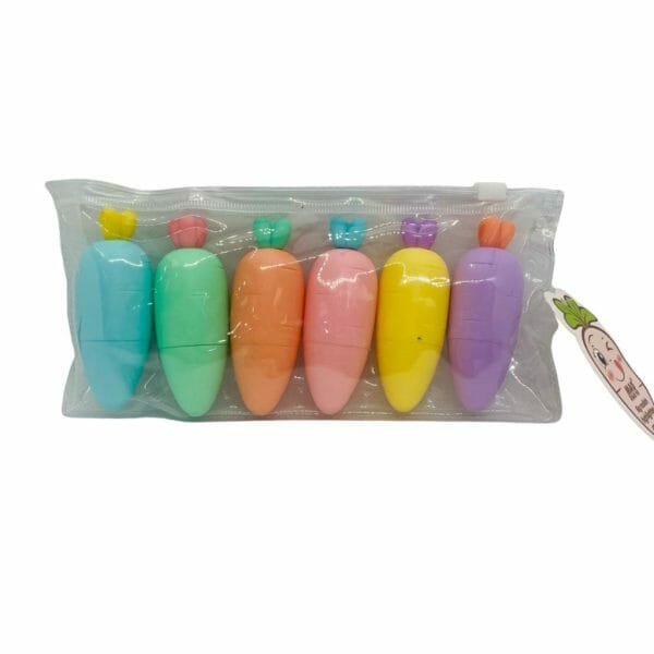 Set de 6 Mini Destacadores Forma de Zanahoria Tonos Pasteles