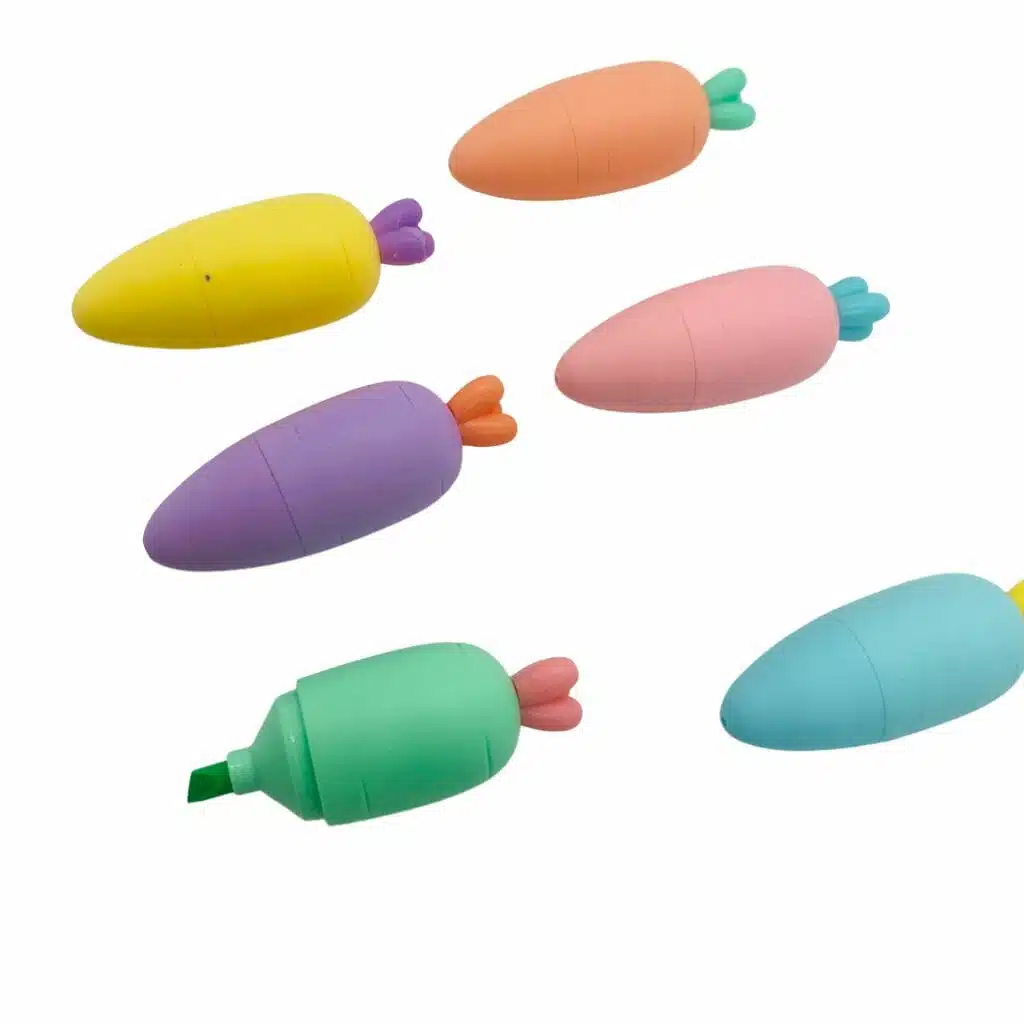 Set de 6 Mini Destacadores Forma de Zanahoria Tonos Pasteles - Imagen 3