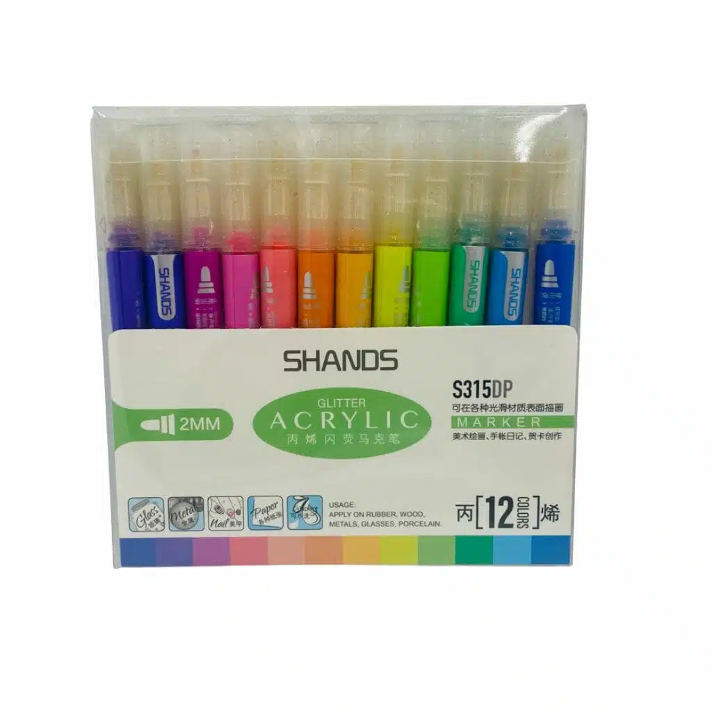 6971052630986-2 Set de 12 Marcadores Acrílicos 2.0mm. Tonos Glitter Shands - Imagen 1