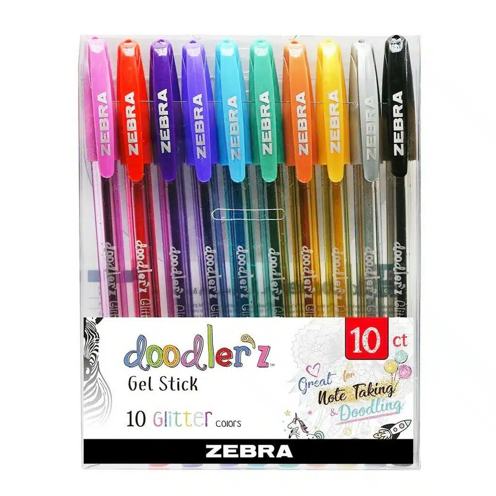 7501901617647 Set de 10 Lapices Tinta Gel 1.0mm Doodler´z Gel Stick Glitter Zebra - Imagen 1