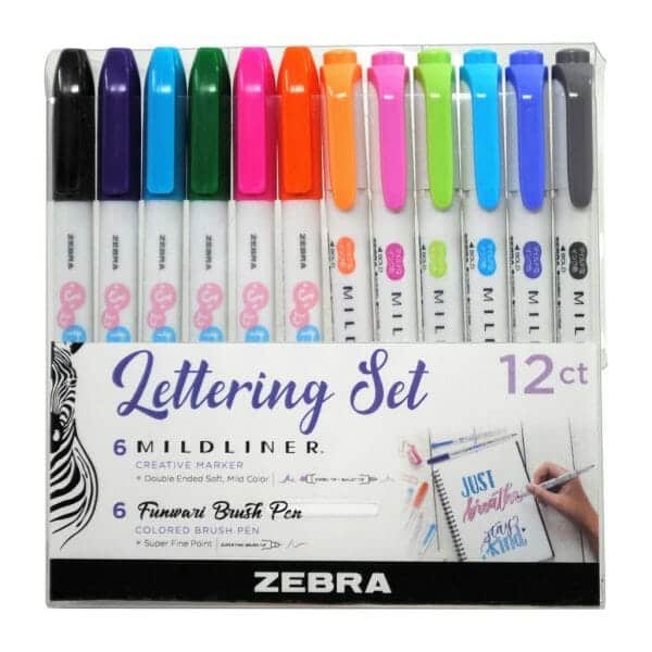 Set de 12 Lapices para Lettering (6 Mildliner + 6 Funwari Brush Pen) Zebra