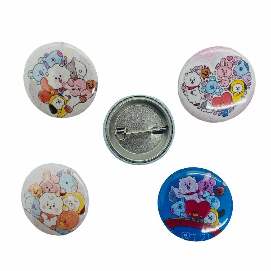 Set de 5 Chapitas Circulares de 25mm Diseño Personajes BT21 - Imagen 2