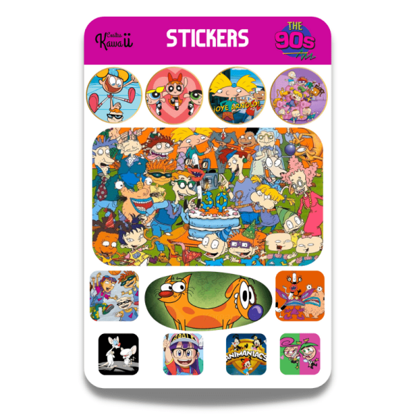 Lámina de Stickers Dibujos Animados de los 90's
