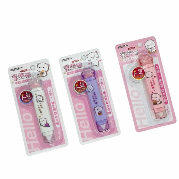 Corrector y Pegamento Tipo Cinta 2 en 1 Diseño Garrita de Gato (Elige Color)