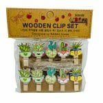 Set de 10 Clips de Madera Decorativo Diseño de Cactus Kawaii