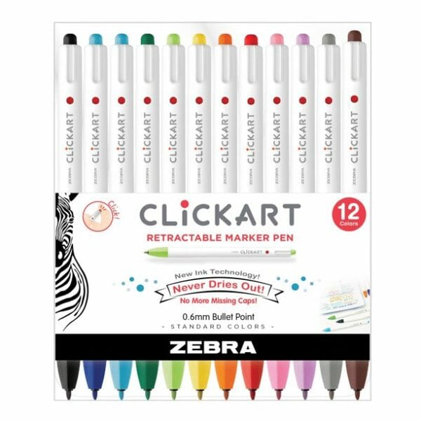 Set de 12 Marcadores Retractiles ClickArt Zebra