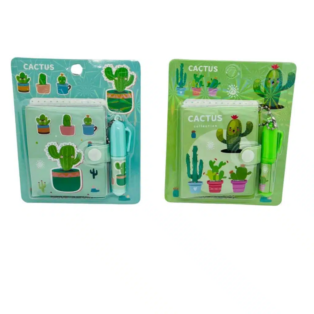 Mini Libreta 42 Hojas Con Mini Lápiz Pasta Azul Modelo de Cactus (Elige Diseño) - Imagen 1