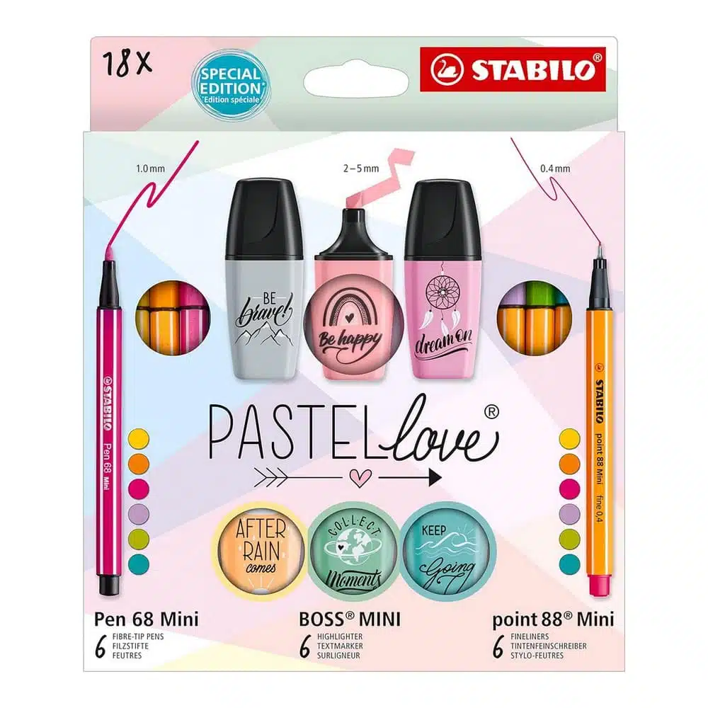 Set de 18 Stabilo Pastel Love (6 Mini Pen 68 + 6 Mini Boss + 6 Mini Point 88) - Special Edition - Imagen 1
