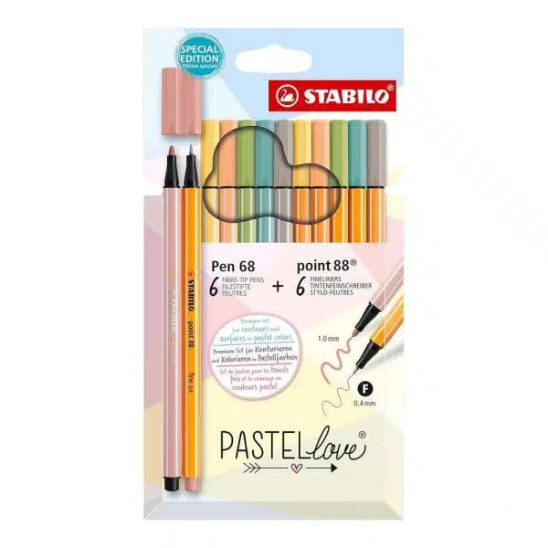 Set de 6 Marcadores Stabilo Pen 68 + 6 Tiralíneas Point 88 Pastel Love (Special Edition)