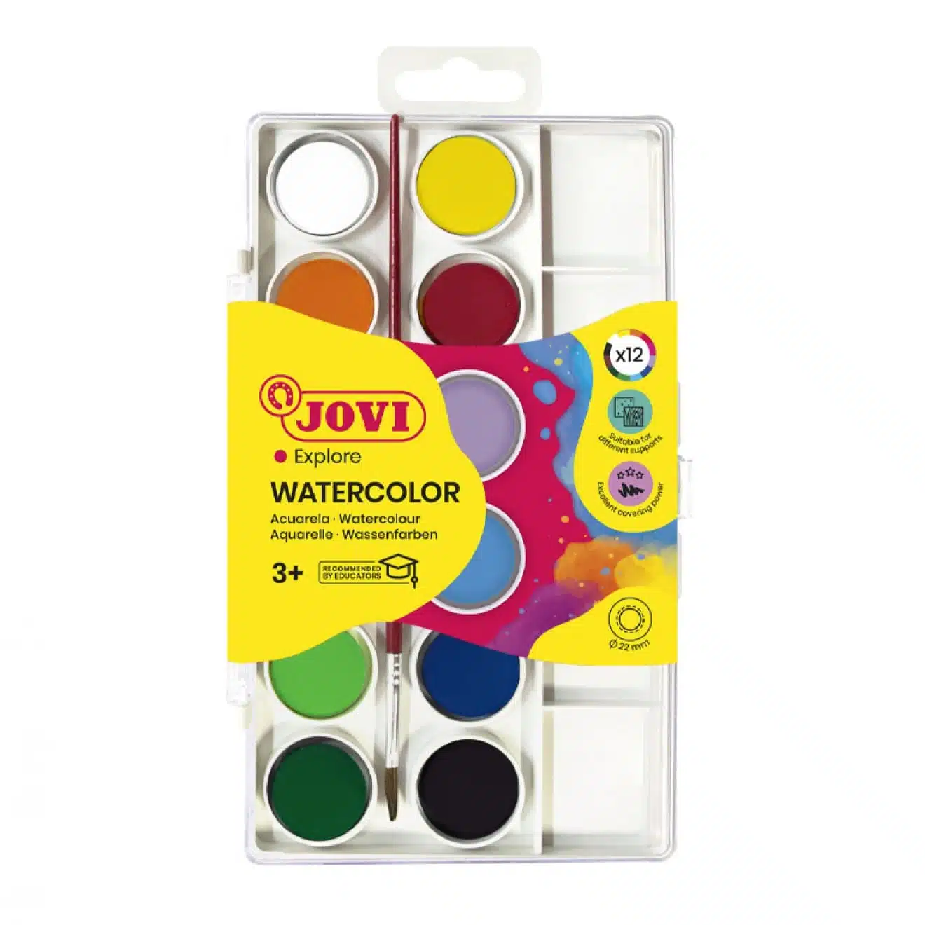 8412027000529 Set de 12 Acuarelas de Colores Jovi en Pastillas 22mm + Pincel - Imagen 1