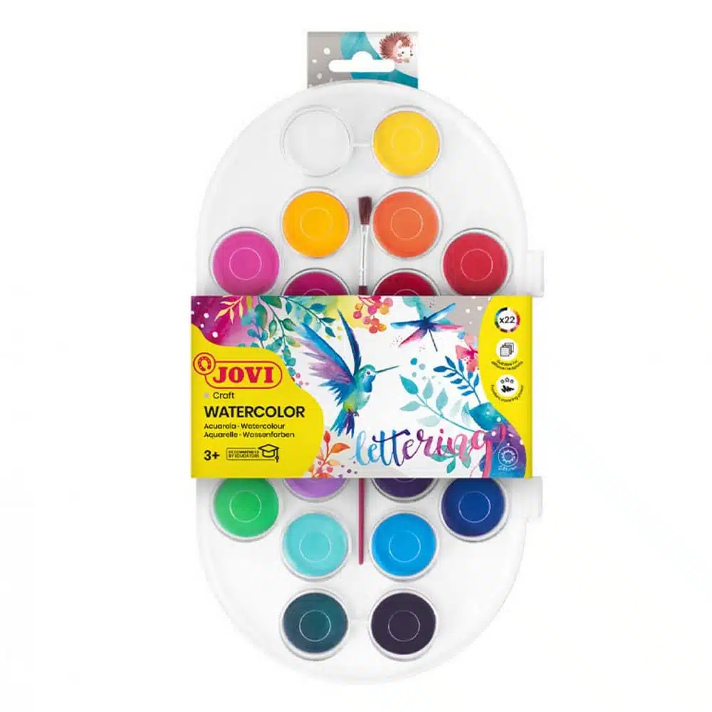 8412027002318 Set de 22 Acuarelas de Colores Jovi en Pastillas 30mm + Pincel - Imagen 1
