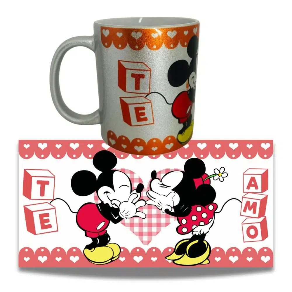Tazón 325ml Metalizado Diseño Mickey y Minnie Te Amo - Imagen 2