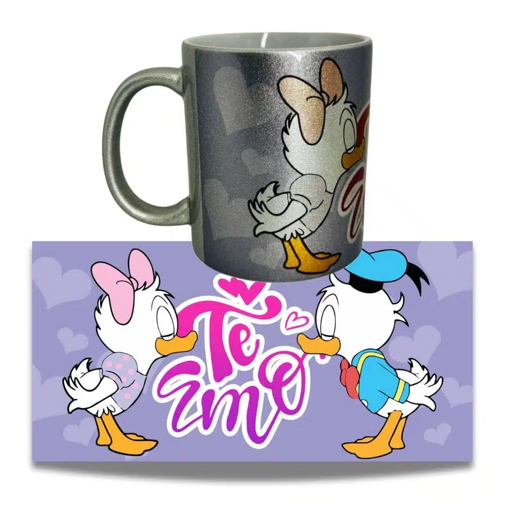 Tazón 325ml Metalizado Diseño Pato Donald y Pata Daisy Te Amo - Imagen 2