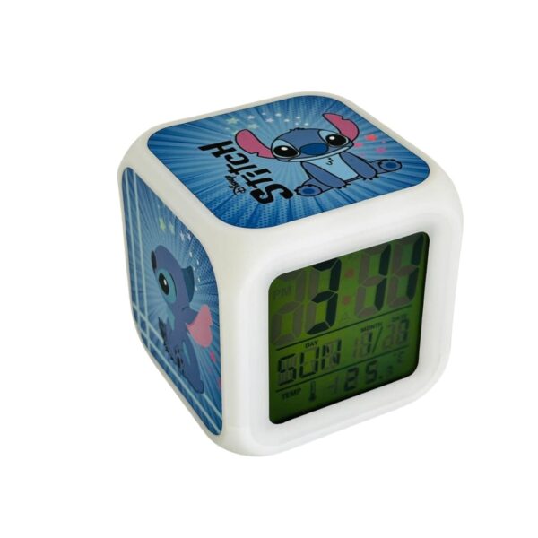 Reloj Despertador Digital Cambia Color Diseño Stitch