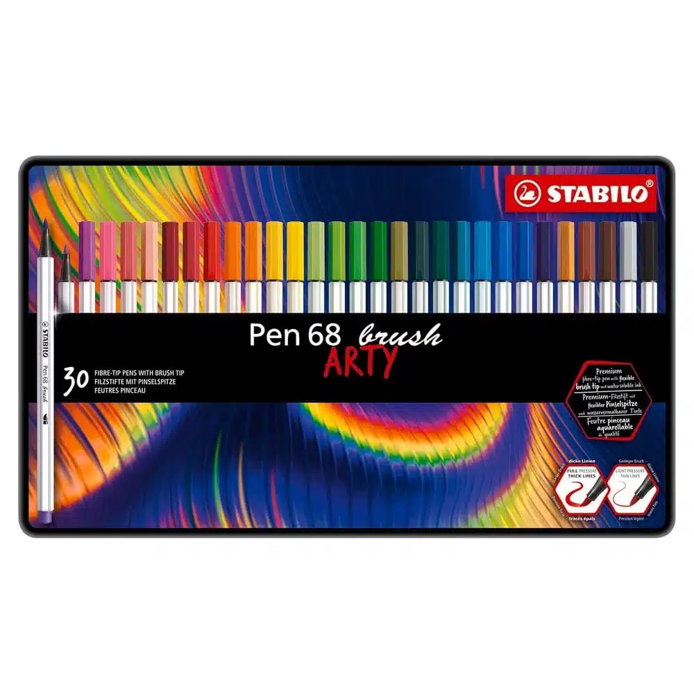 Caja Metálica de 30 Stabilo Pen 68 Brush Arty - Imagen 1