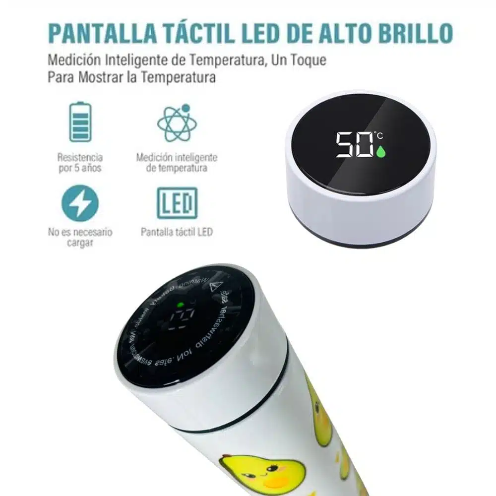 Termo Digital de Acero Inoxidable 450ml para Líquidos Diseño de Palta - Imagen 3