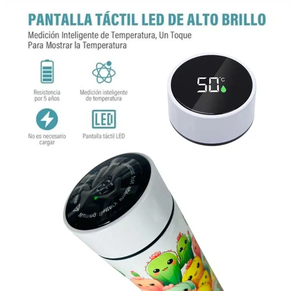 Termo Digital de Acero Inoxidable 450ml para Líquidos Diseño de Cactus - Imagen 3