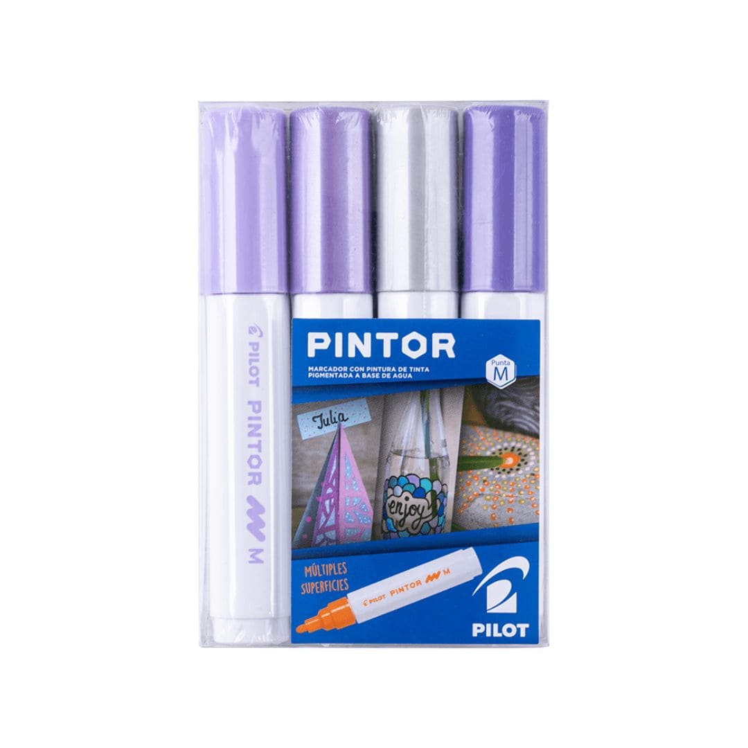 7807219049386 (1) Set Pintor 4 Marcadores Violeta Punta Media Pilot - Imagen 1